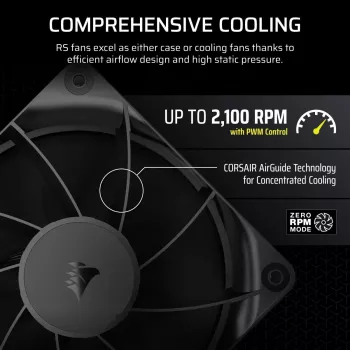 Ventiliatorius Corsair RS120 12 cm juodas 420-2100 RPM 0,2-4,15 mmH2O