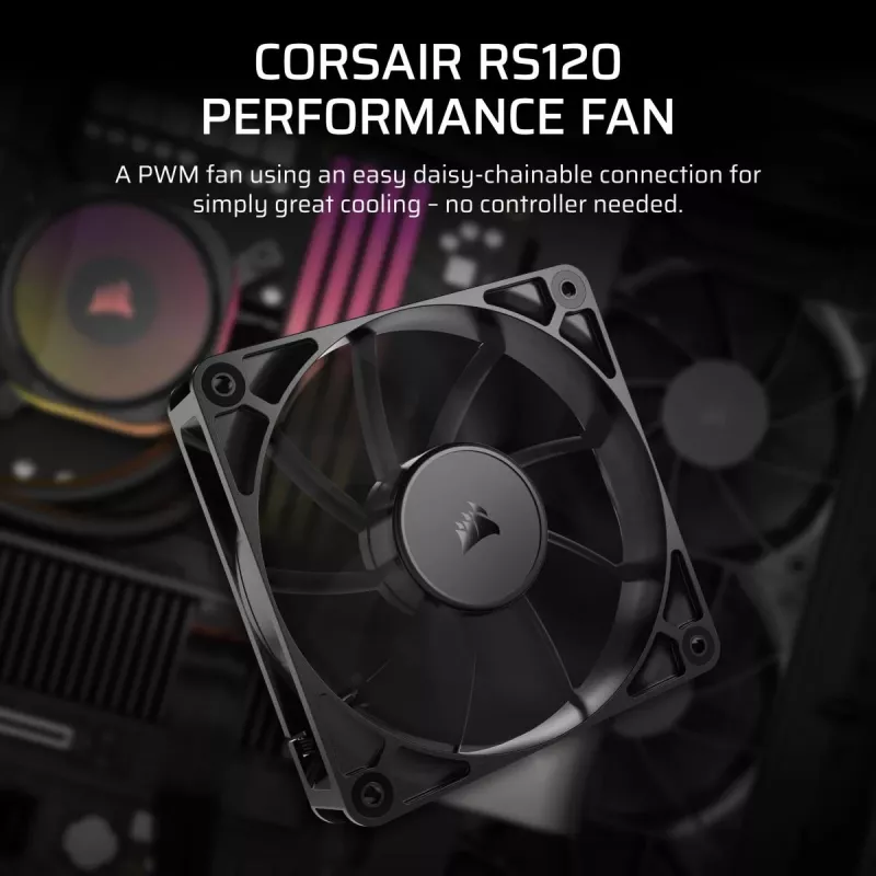 Ventiliatorius Corsair RS120 12 cm juodas 420-2100 RPM 0,2-4,15 mmH2O