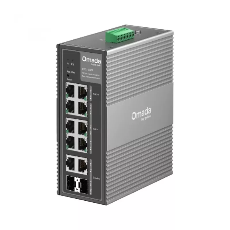 TP-Link Omada 10 prievadų Gigabit pramoninis lengvai valdomas komutatorius su 6 PoE+ ir 2 PoE++ prievadais