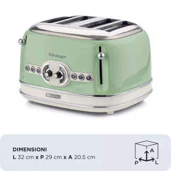 Ariete 156 Vintage skrudintuvas, 4 lizdai, 1600 W, 6 skrudinimo lygiai, nerūdijantis plienas, pastelinė žalia