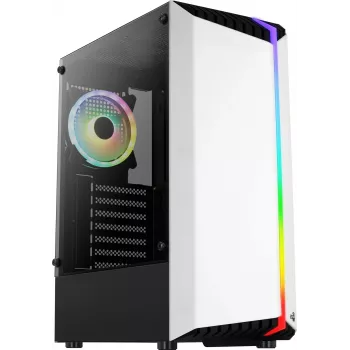 PC korpusas AEROCOLL Bionic Midi Tower baltas – ATX, grūdintas stiklas, 2x3,5 colio vietos, 6x2,5 colio, 297 mm GPU, mėlynas LED