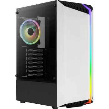 PC korpusas AEROCOLL Bionic Midi Tower baltas – ATX, grūdintas stiklas, 2x3,5 colio vietos, 6x2,5 colio, 297 mm GPU, mėlynas LED
