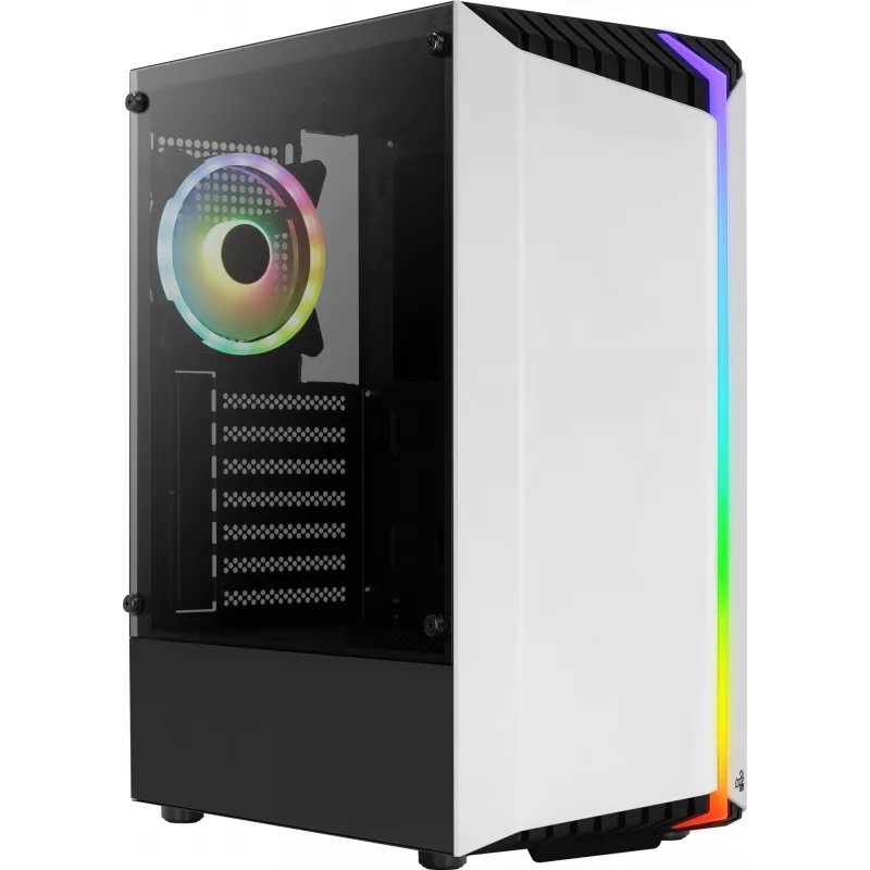PC korpusas AEROCOLL Bionic Midi Tower baltas – ATX, grūdintas stiklas, 2x3,5 colio vietos, 6x2,5 colio, 297 mm GPU, mėlynas LED