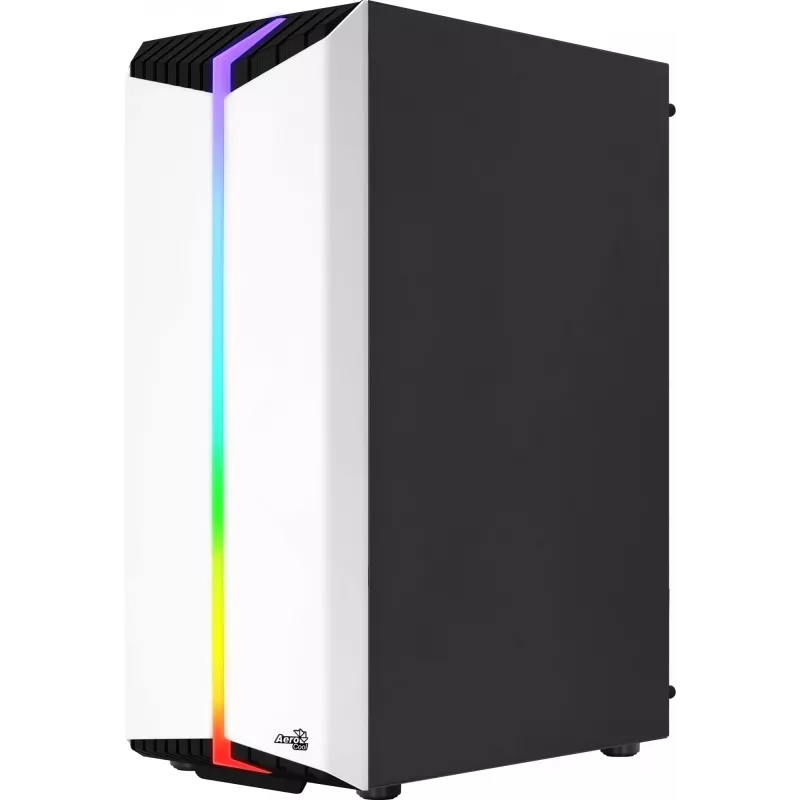 PC korpusas AEROCOLL Bionic Midi Tower baltas – ATX, grūdintas stiklas, 2x3,5 colio vietos, 6x2,5 colio, 297 mm GPU, mėlynas LED