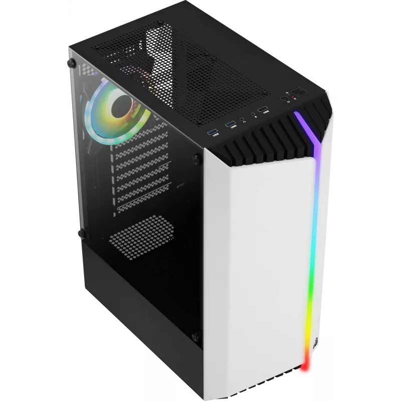PC korpusas AEROCOLL Bionic Midi Tower baltas – ATX, grūdintas stiklas, 2x3,5 colio vietos, 6x2,5 colio, 297 mm GPU, mėlynas LED
