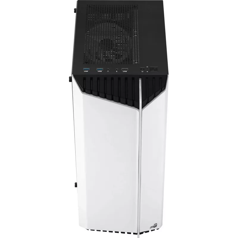 PC korpusas AEROCOLL Bionic Midi Tower baltas – ATX, grūdintas stiklas, 2x3,5 colio vietos, 6x2,5 colio, 297 mm GPU, mėlynas LED