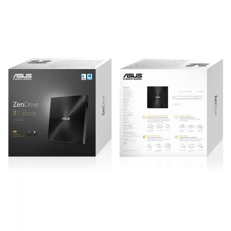 ASUS ZenDrive U9M išorinis DVD±RW įrenginys, juodas