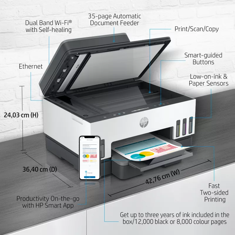 HP Smart Tank 7305 belaidis daugiafunkcis spalvotas spausdintuvas, kopijavimo aparatas, skaitytuvas