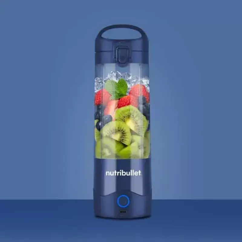 Sportinis blenderis NUTRIBULLET Portable 0,475 L, akumuliatorinis, nerūdijančio plieno peiliai, Tritan dubuo, tamsiai mėlynas