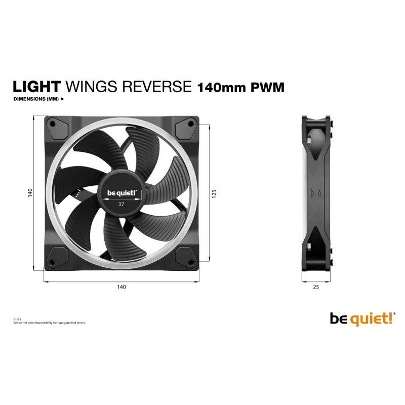 be quiet! Light Wings 140 mm PWM Reverse Black kompiuterio korpuso ventiliatorius 14 cm 1 vnt.