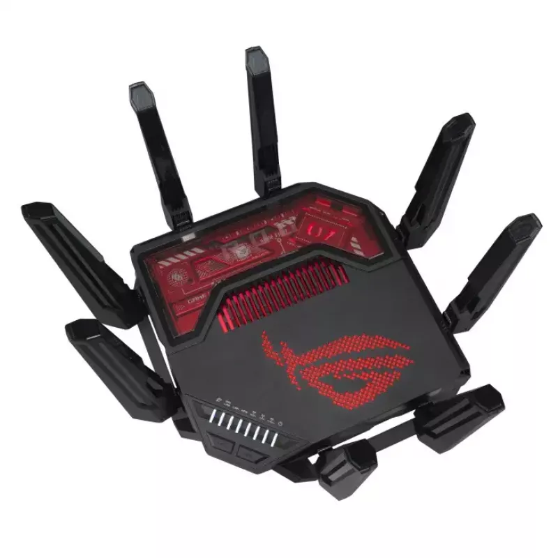 ASUS ROG Rapture GT-BE19000 belaidis maršrutizatorius, trijų juostų (2,4 GHz / 5 GHz / 6 GHz), Multi-Gigabit Ethernet, juodas/raudonas