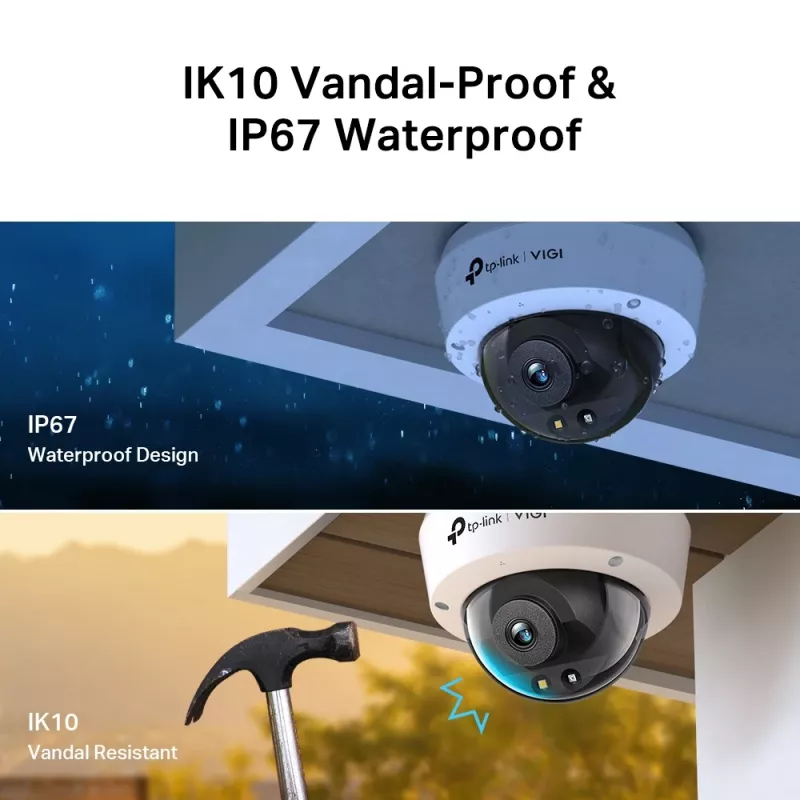 TP-Link VIGI 5MP Full-Color Kupolinė tinklo kamera, IP stebėjimo kamera, vidaus ir lauko, laidinė, 120 dB, CE, NTRA, VCCI, KC, BSMI, FCC, IC, lubos