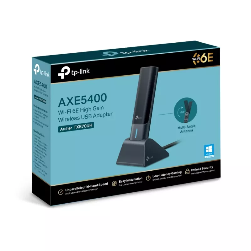 TP-Link Archer AXE5400 belaidis USB adapteris Wi-Fi 6E su aukšto stiprinimo antenomis