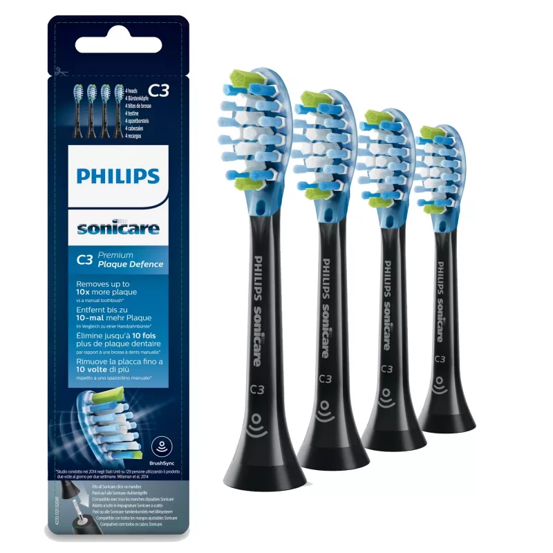 Philips C3 Premium Plaque Defence HX9044/33 4x juodi šepetėlio antgaliai