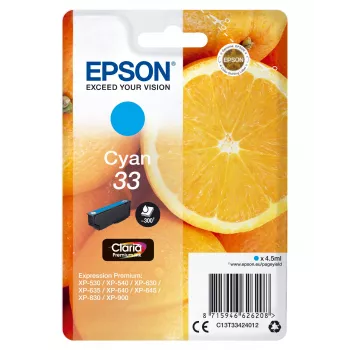 Epson Oranges Singlepack Cyan 33 Claria Premium rašalas, standartinė talpa, cianas, 4,5 ml, 1 vnt., 300 puslapių