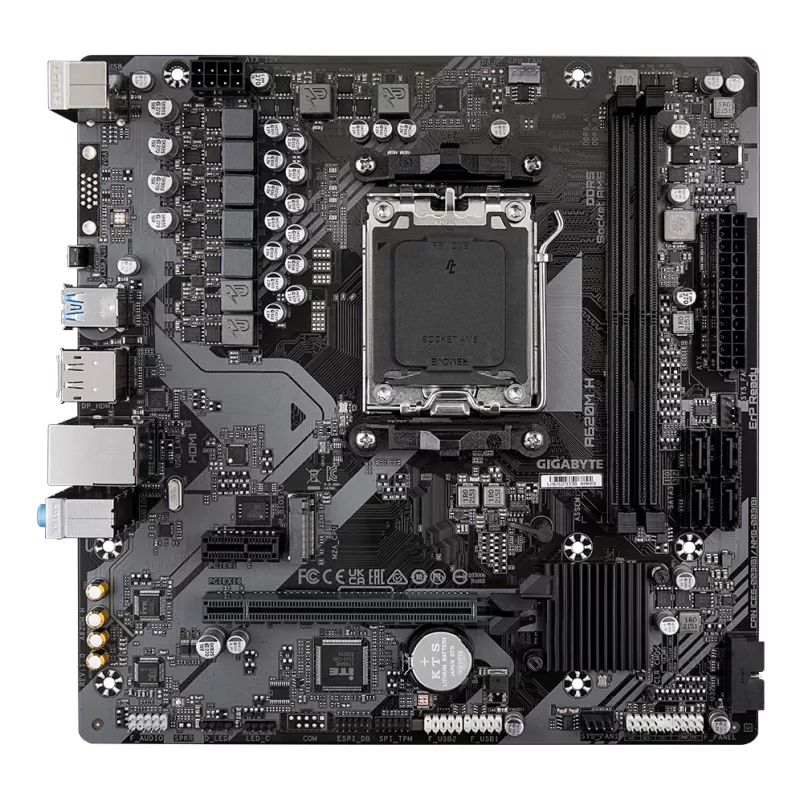 GIGABYTE A620M H pagrindinė plokštė – palaiko AMD Ryzen 8000 procesorius, 5+2+2 fazių skaitmeninis VRM, iki 7200 MHz DDR5 (OC), 1xPCIe 4.0 M.2, GbE LAN, USB 3.2 Gen 1