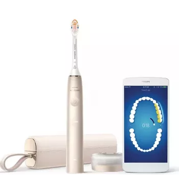 Philips Sonicare DiamondClean Prestige 9900 serijos DiamondClean Prestige HX9992/11 soninis elektrinis dantų šepetėlis su SenseIQ – šampano spalvos