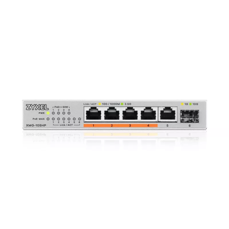Zyxel XMG-105HP nevaldomas 2.5G Ethernet (100/1000/2500) jungiklis su PoE, sidabrinis