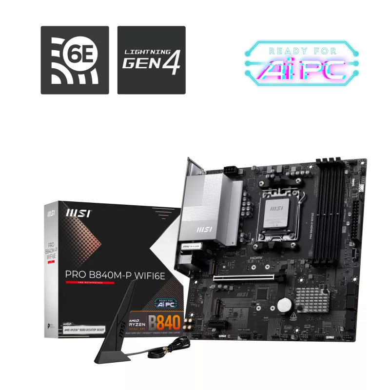 MSI PRO B840M-P WIFI6E pagrindinė plokštė AMD B840 lizdas AM5 micro ATX