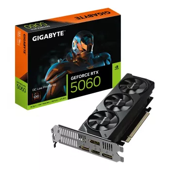 GIGABYTE GeForce RTX 5060 OC Low Profile 8G vaizdo plokštė – 8 GB GDDR7, 128 bit, PCI-E 5.0, 2512 MHz, 3x DisplayPort, 1x HDMI, GV-N5060OC-8GL
