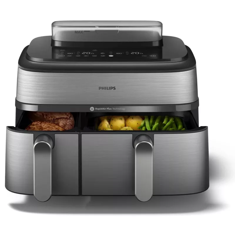 Philips 5000 serijos NA555/00 gruzdintuvė Dviguba 9 L Atskira 2750 W Karšto oro gruzdintuvė Sidabrinė