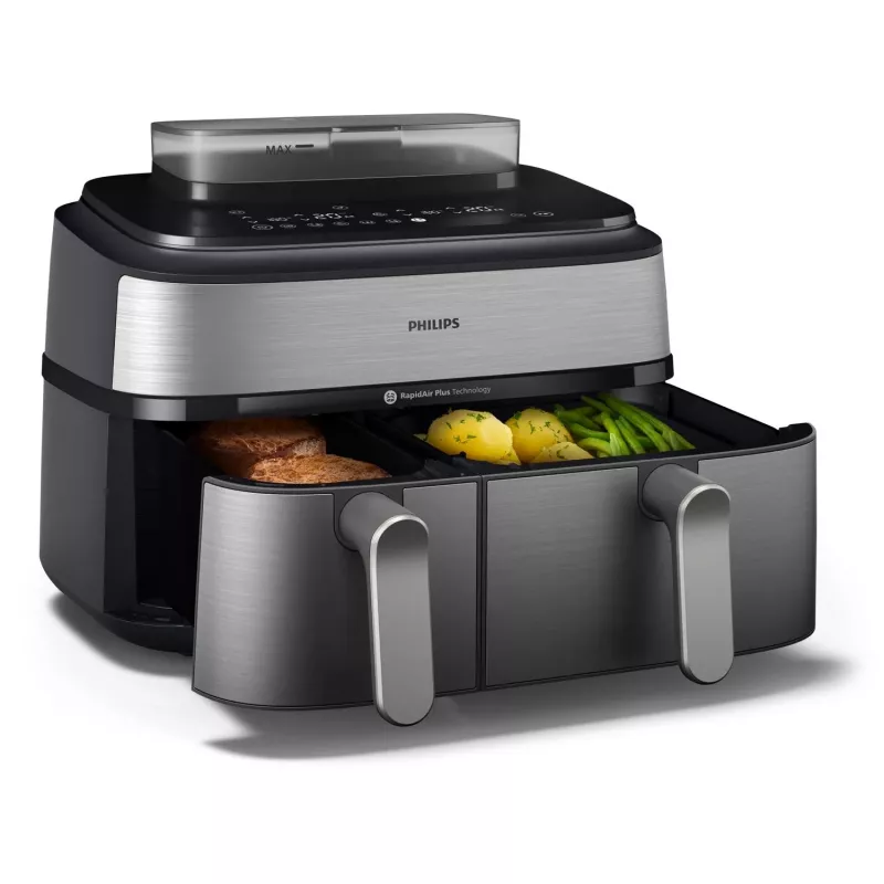 Philips 5000 serijos NA555/00 gruzdintuvė Dviguba 9 L Atskira 2750 W Karšto oro gruzdintuvė Sidabrinė