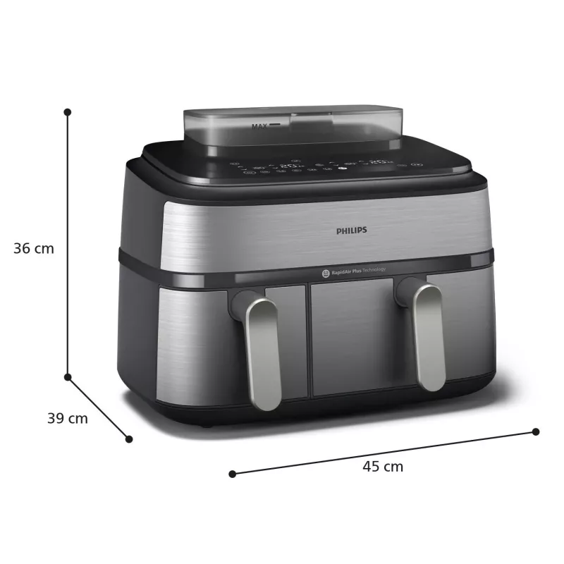 Philips 5000 serijos NA555/00 gruzdintuvė Dviguba 9 L Atskira 2750 W Karšto oro gruzdintuvė Sidabrinė