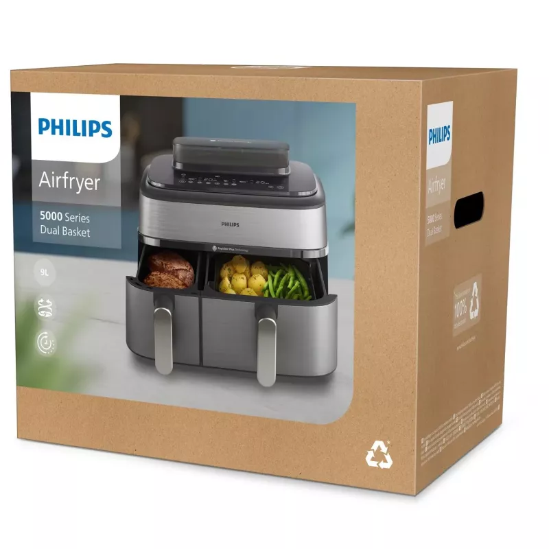 Philips 5000 serijos NA555/00 gruzdintuvė Dviguba 9 L Atskira 2750 W Karšto oro gruzdintuvė Sidabrinė