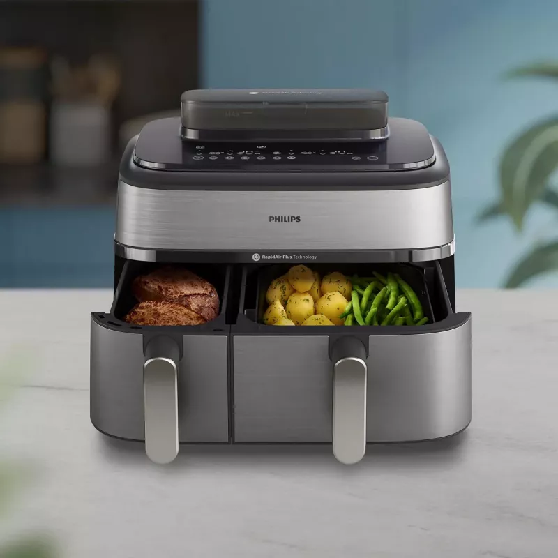 Philips 5000 serijos NA555/00 gruzdintuvė Dviguba 9 L Atskira 2750 W Karšto oro gruzdintuvė Sidabrinė