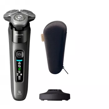 Philips i9000 X9002 elektrinis skustuvas šlapiam ir sausam skutimui su SkinIQ, Rotacinis skustuvas, Pilka, SkinIQ, Nerūdijantis plienas, Android, iOS, Baterija