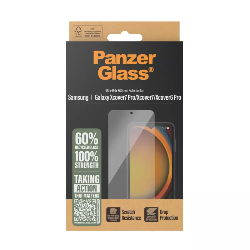 PanzerGlass® ekrano apsauginis stiklas, skirtas Samsung Galaxy Xcover7 Pro | Xcover7 | Xcover6 Pro, itin platus