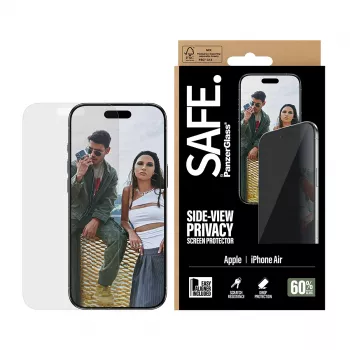 Apsauginis stiklas PanzerGlass SAFE. Privacy Apple iPhone Air – grūdintas stiklas, ypač platus dengimas, EasyAligner, atsparus įbrėžimams ir smūgiams