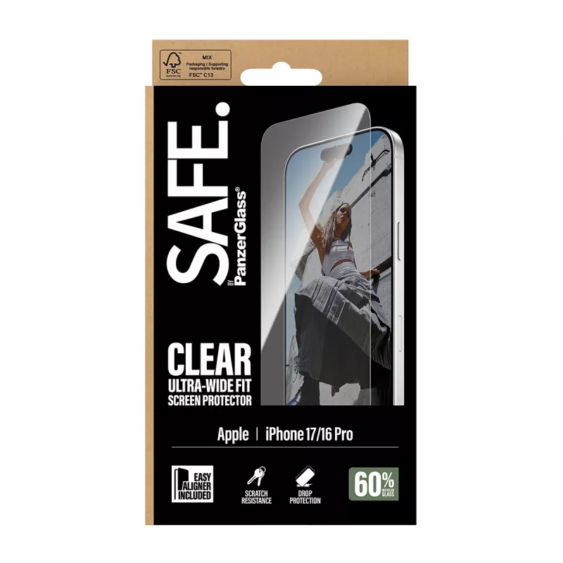 PanzerGlass SAFE. by ® Ekrano apsauga iPhone 17 | iPhone 16 Pro | Ultra-Wide Fit su EasyAligner