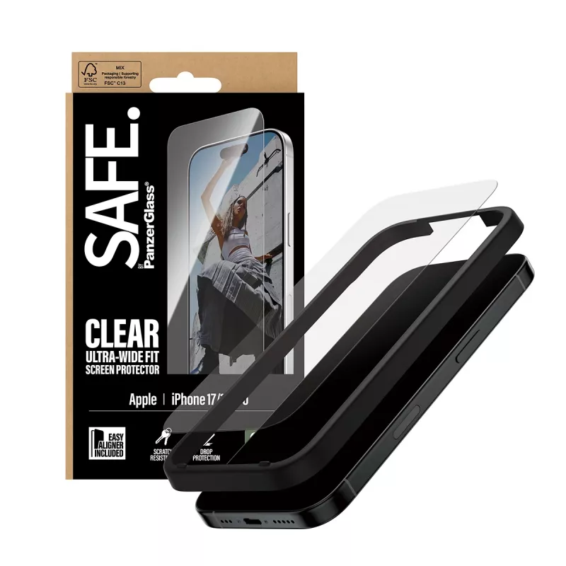 PanzerGlass SAFE. by ® Ekrano apsauga iPhone 17 | iPhone 16 Pro | Ultra-Wide Fit su EasyAligner
