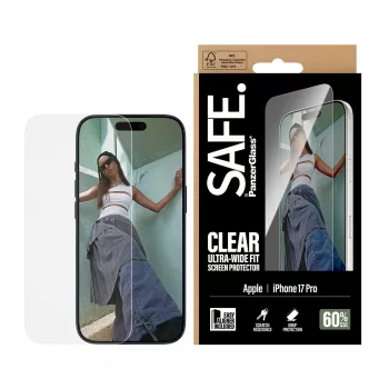 PanzerGlass SAFE. by ® apsauginis stiklas iPhone 17 Pro | Ultra-Wide Fit su EasyAligner