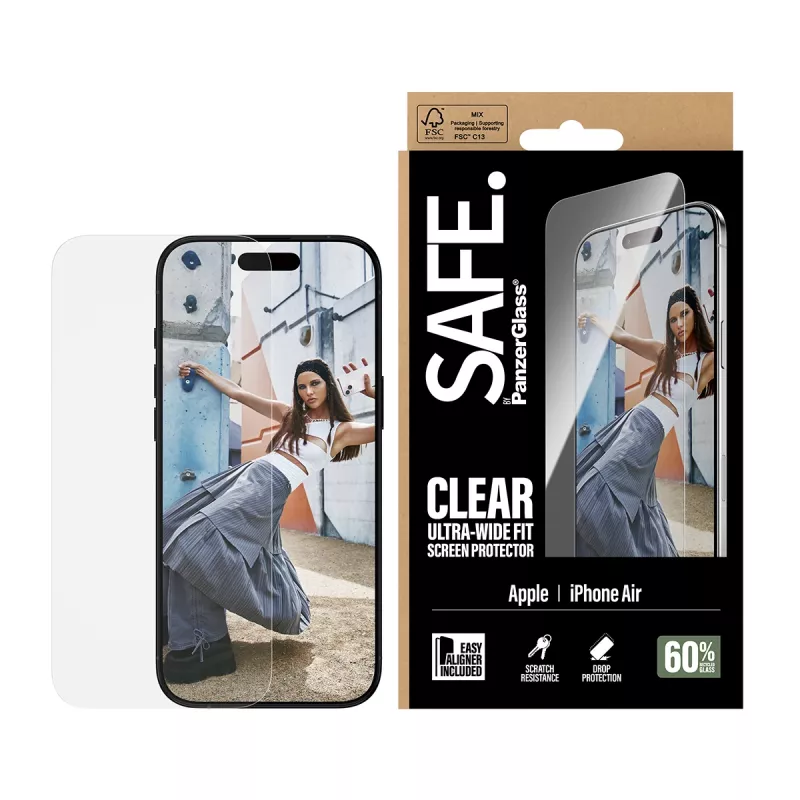 PanzerGlass SAFE. by ® Ekrano apsauginis stiklas iPhone Air | Ultra-Wide Fit su EasyAligner