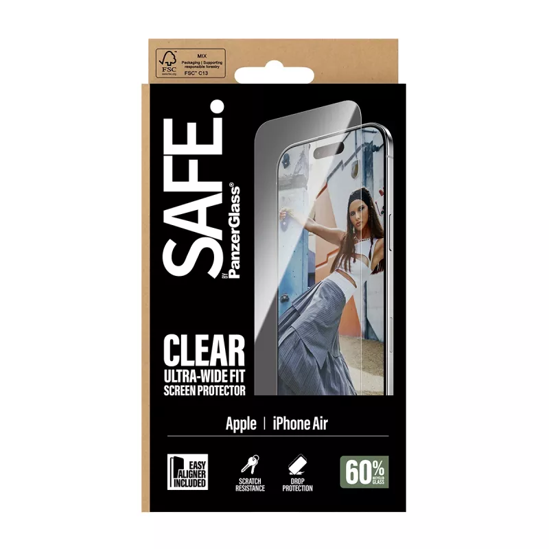 PanzerGlass SAFE. by ® Ekrano apsauginis stiklas iPhone Air | Ultra-Wide Fit su EasyAligner
