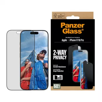 PanzerGlass ® 2-Way privatumo ekrano apsauga iPhone 17 | iPhone 16 Pro | Ultra-Wide Fit su EasyAligner