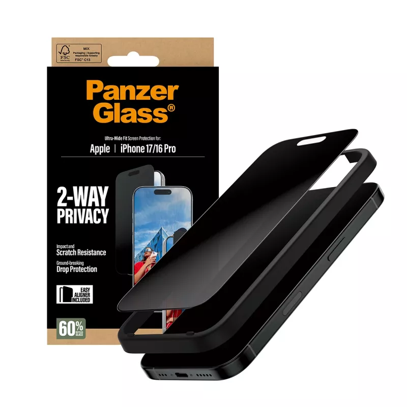 PanzerGlass ® 2-Way privatumo ekrano apsauga iPhone 17 | iPhone 16 Pro | Ultra-Wide Fit su EasyAligner