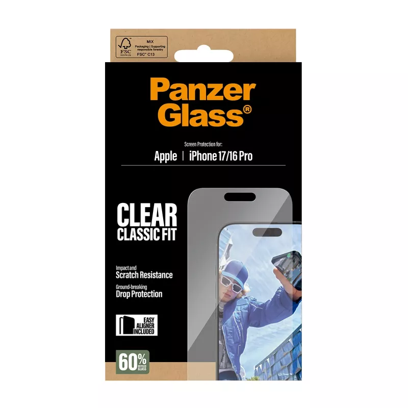 PanzerGlass ® Screen Protector iPhone 17 | iPhone 16 Pro | Classic Fit su EasyAligner