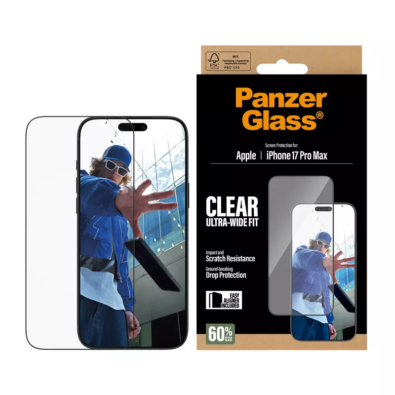 PanzerGlass® ekrano apsauga iPhone 17 Pro Max | Ultra-Wide Fit su EasyAligner