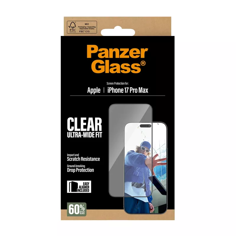PanzerGlass® ekrano apsauga iPhone 17 Pro Max | Ultra-Wide Fit su EasyAligner