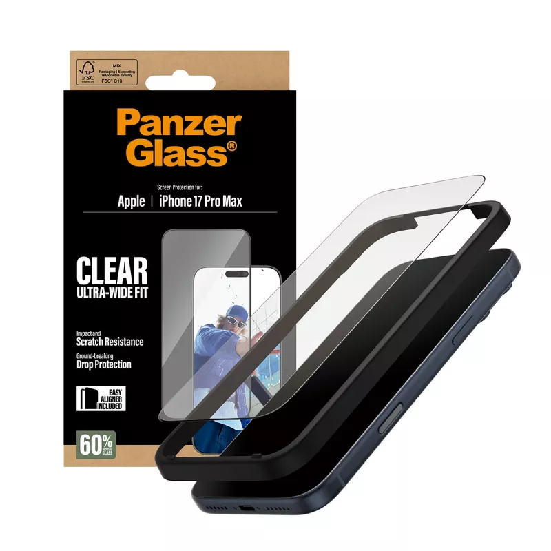 PanzerGlass® ekrano apsauga iPhone 17 Pro Max | Ultra-Wide Fit su EasyAligner