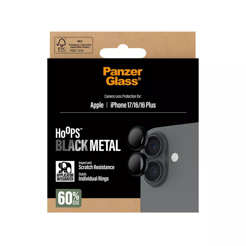 PanzerGlass Hoops® kameros lęšių apsauga juoda iPhone 17 | iPhone 16 | 16 Plus
