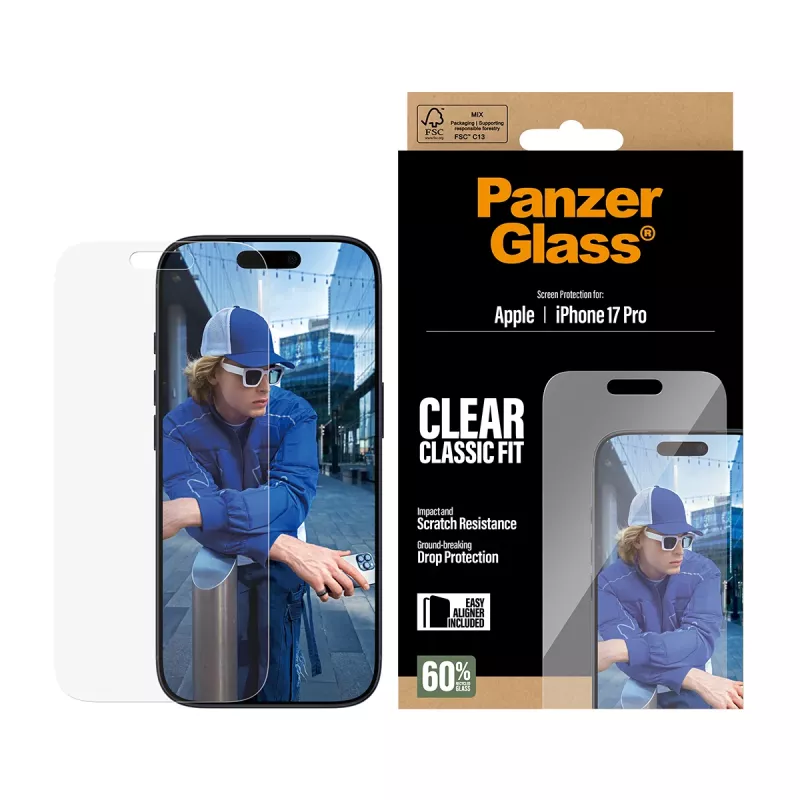 Apsauginis stiklas PanzerGlass iPhone 17 Pro Classic Fit EasyAligner atsparus įbrėžimams ir smūgiams