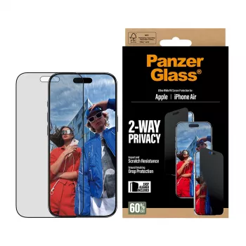 PanzerGlass® 2 krypčių privatumo ekrano apsauga iPhone Air | Ultra-Wide Fit su EasyAligner