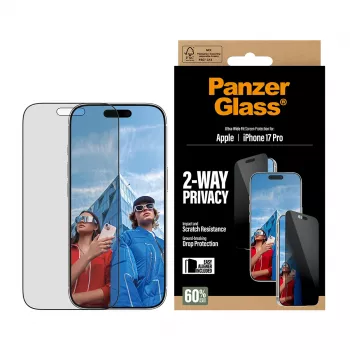 PanzerGlass® 2 krypčių privatumo ekrano apsauga iPhone 17 Pro | Ultra-Wide Fit su EasyAligner