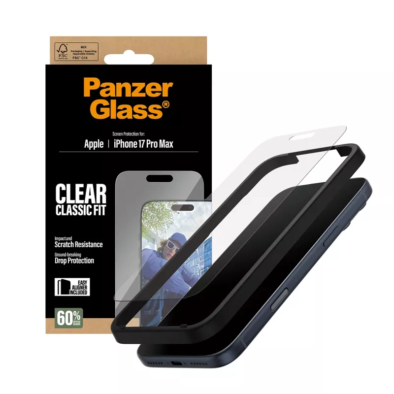 PanzerGlass® Ekrano apsauga iPhone 17 Pro Max | Classic Fit su EasyAligner
