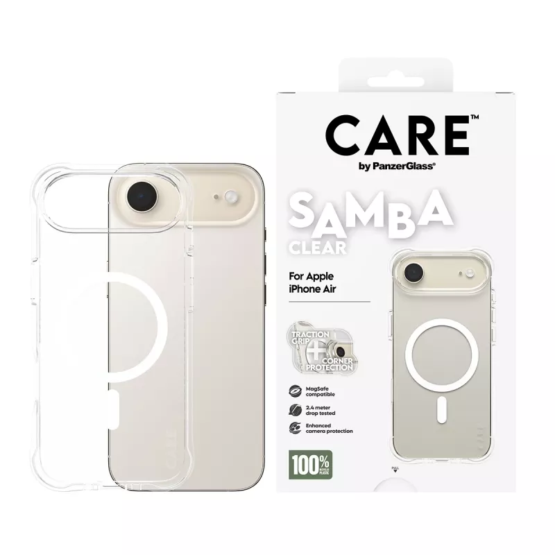 PanzerGlass CARE™ by ® Samba Case Transparent su balta MagSafe iPhone Air