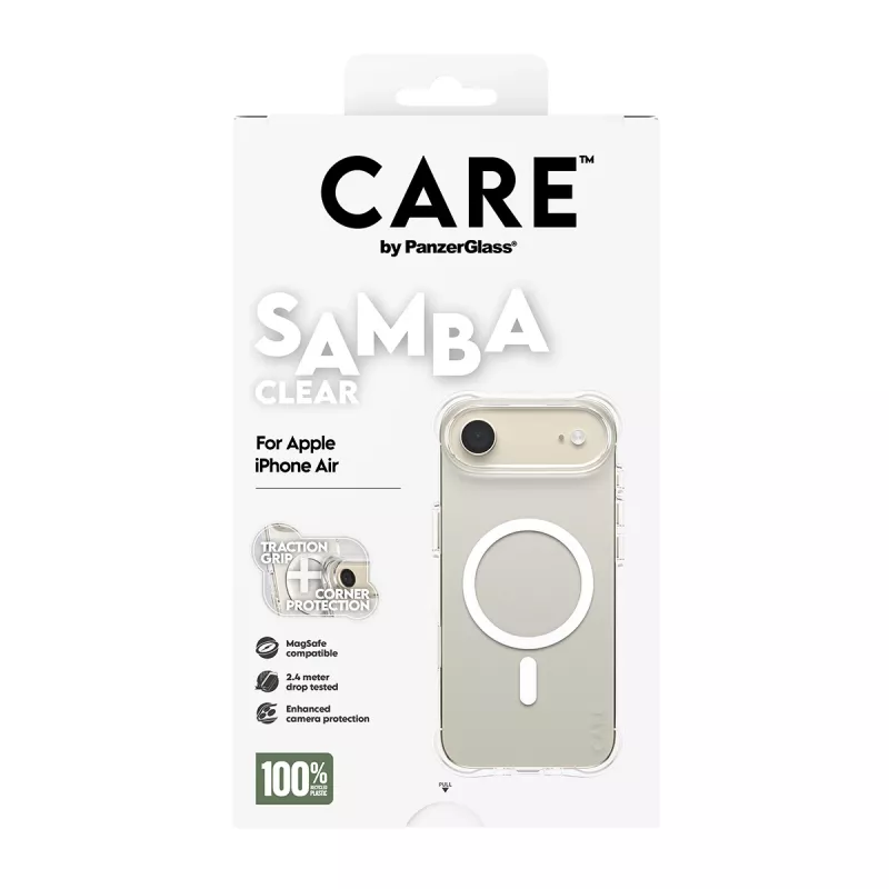 PanzerGlass CARE™ by ® Samba Case Transparent su balta MagSafe iPhone Air